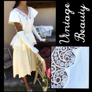 PEPLUM Vintage 1940's Midi Pencil Dress w/ Gloves